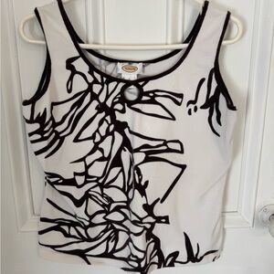 Talbots Brown and White Graphic Fitted Tank Top